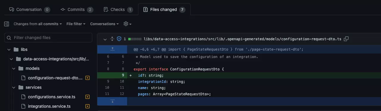 File changes of the generated pull request